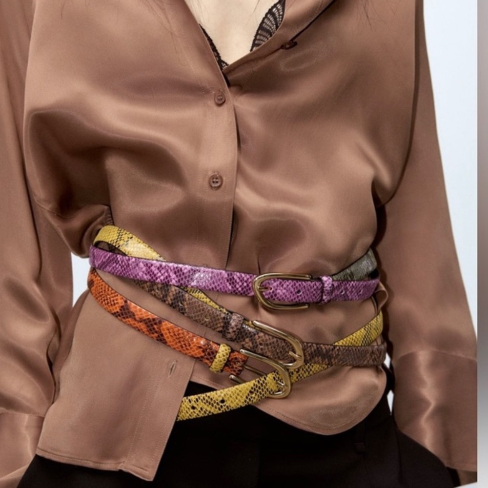 ZARA Beautiful 100% Cow Leather Snakeskin patterned belt 🔥🔥🔥
